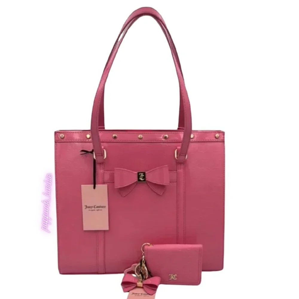 Juicy‎ Couture Pink Bow Tote & Wallet Set NWT Gold Hardware Large Bag